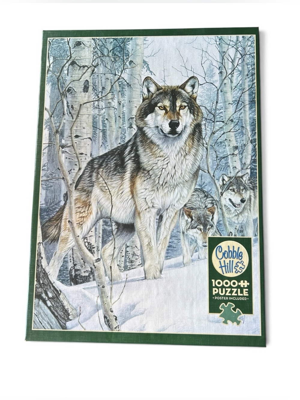1000 🧩 Cobble Hill Wolf Pack Puzzle - Poster Included - Green, Gray, Brown